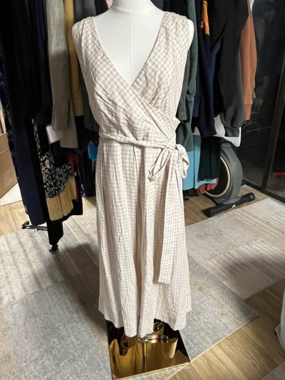 Donna Karan New York Size 12 Gingham Sleeveless Wrap Midi Dress - Picture 7 of 12